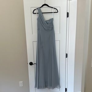 Elegant One-Shoulder Bridesmaid Dress in Dusty Blue